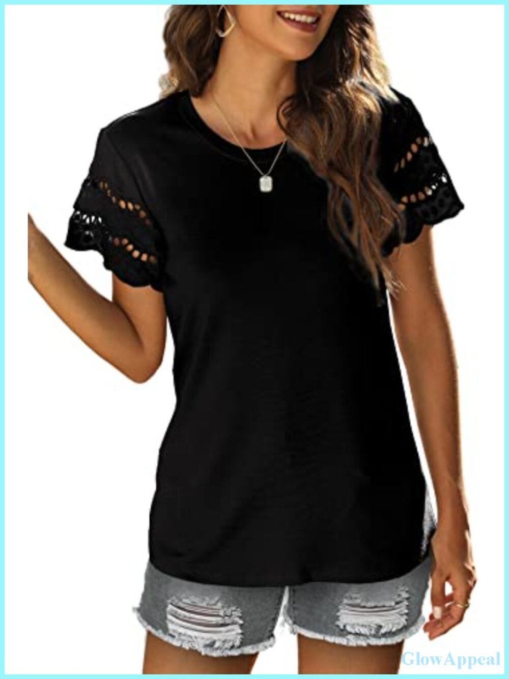 Womens Dressy Casual Short Sleeve Lace Trim T Shirt Summer Vacation Beach Top